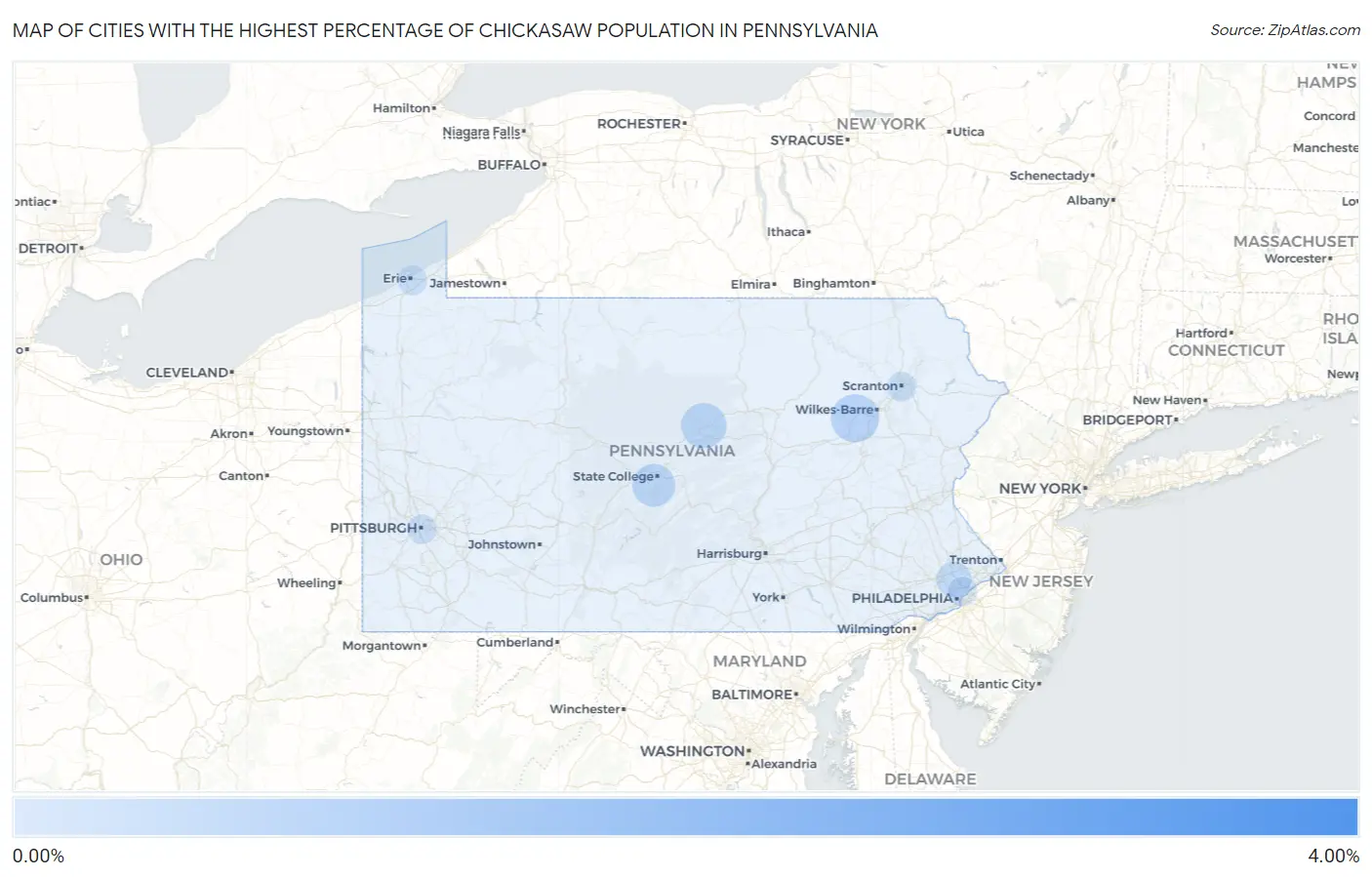 Cities with the Highest Percentage of Chickasaw Population in Pennsylvania Map