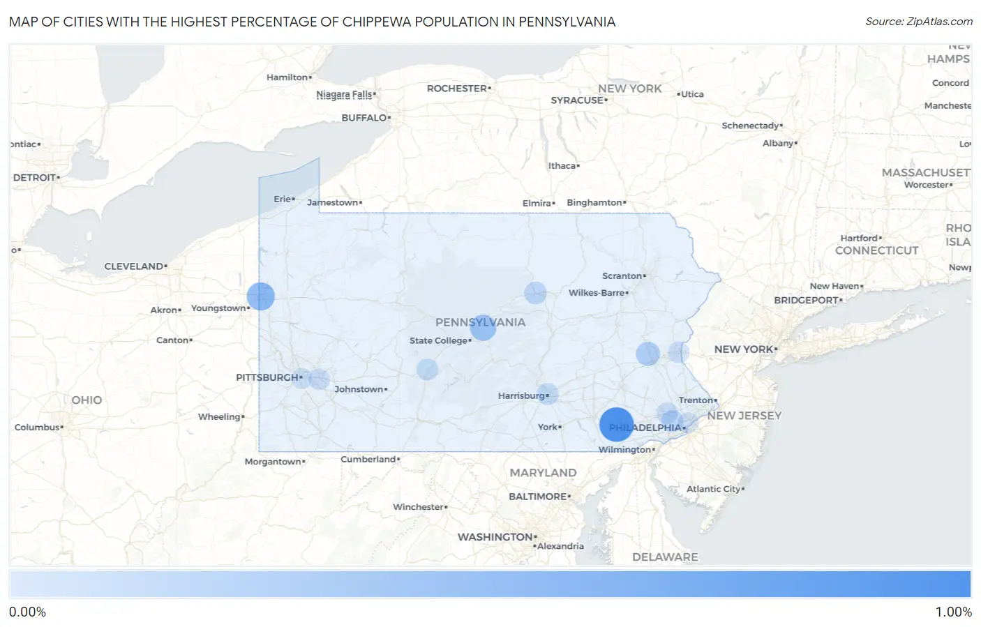 Cities with the Highest Percentage of Chippewa Population in Pennsylvania Map