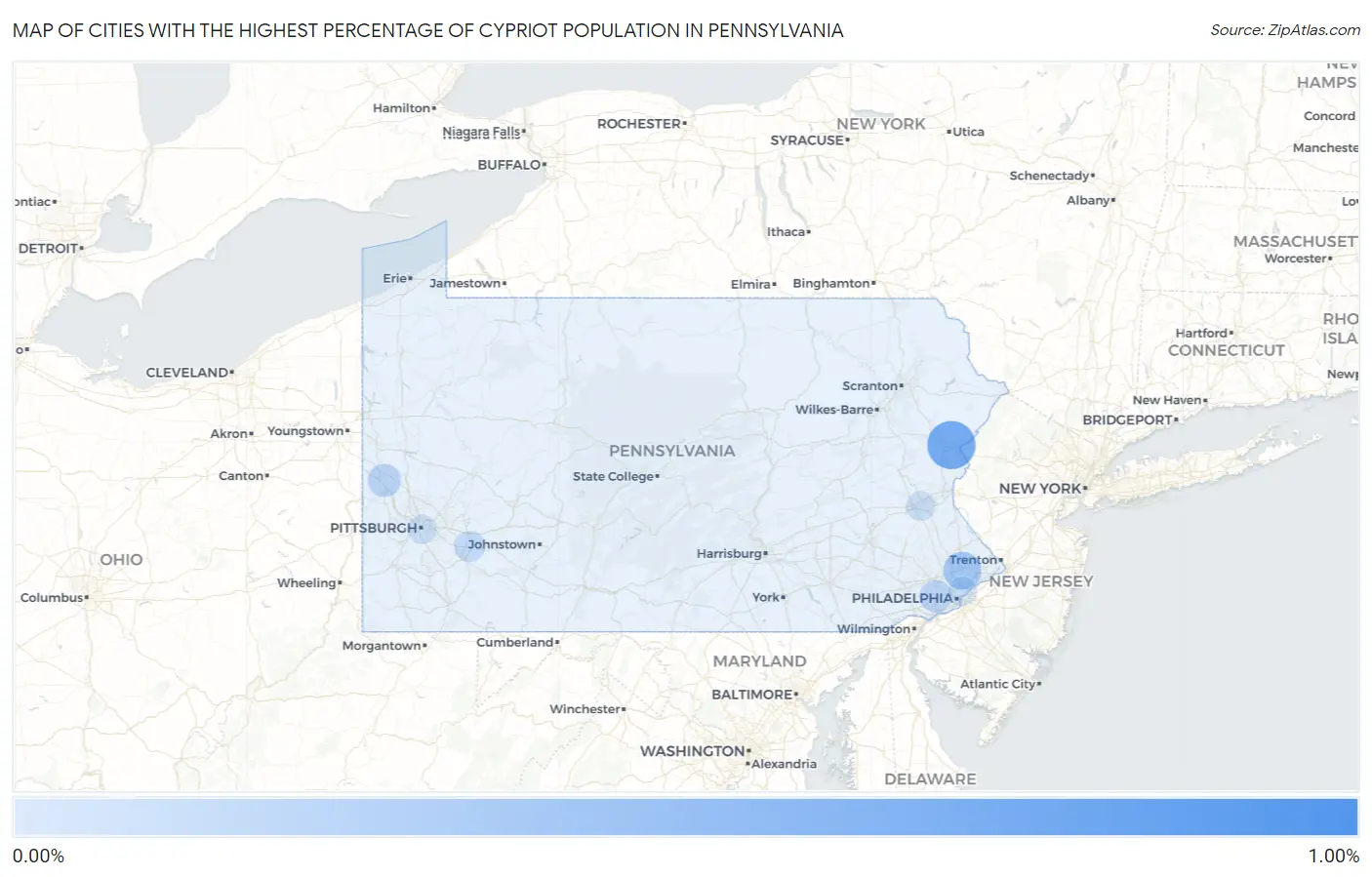 Cities with the Highest Percentage of Cypriot Population in Pennsylvania Map