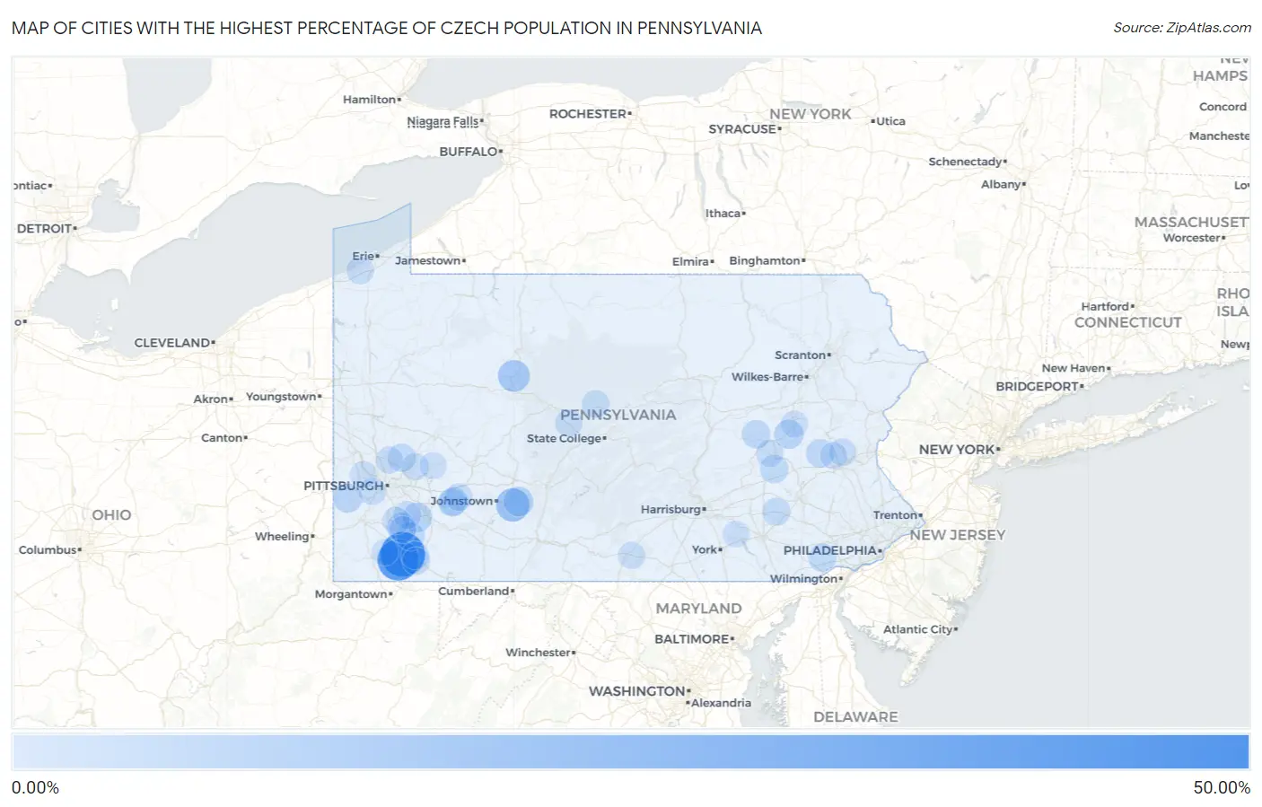 Cities with the Highest Percentage of Czech Population in Pennsylvania Map