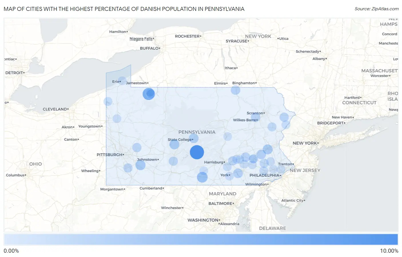 Cities with the Highest Percentage of Danish Population in Pennsylvania Map