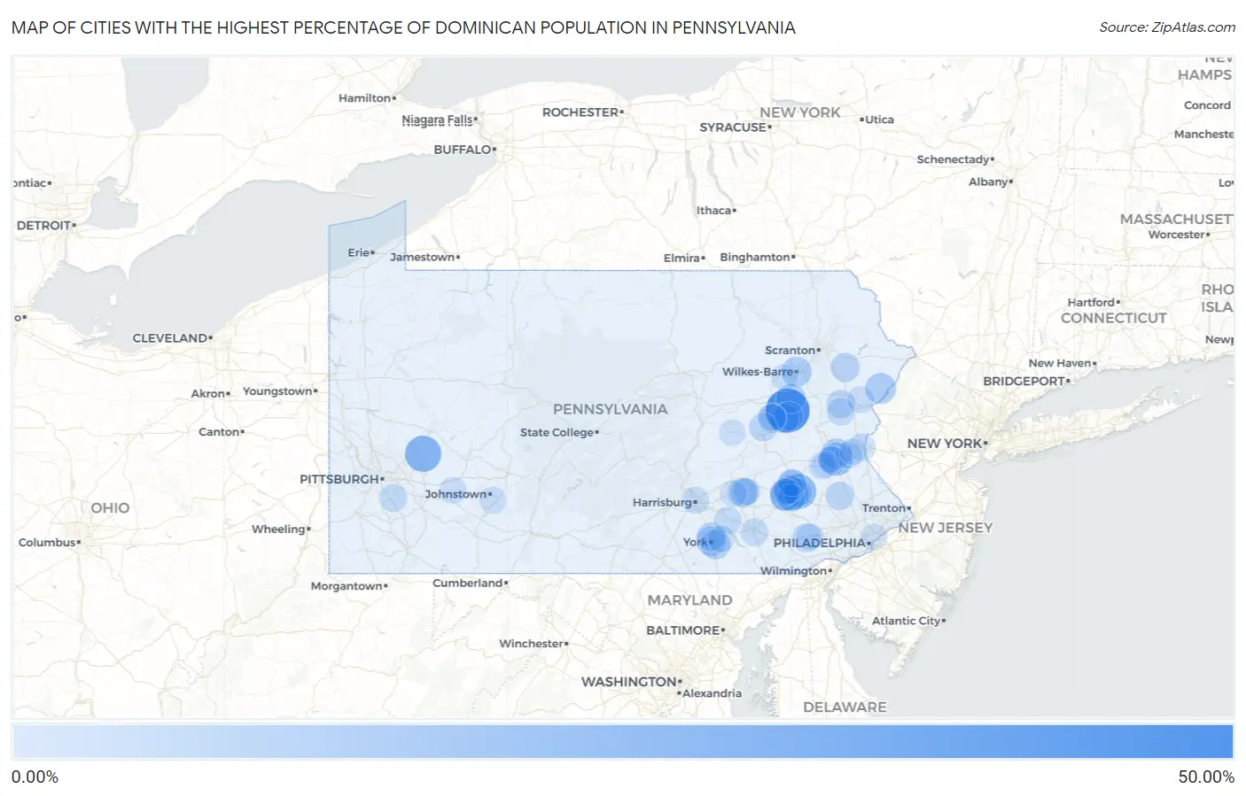 Cities with the Highest Percentage of Dominican Population in Pennsylvania Map