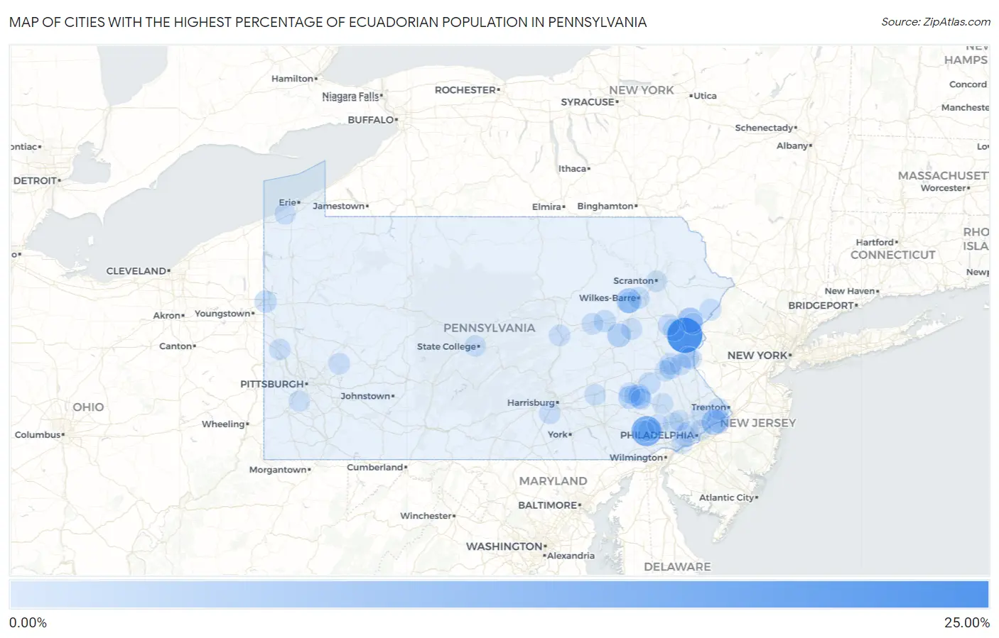 Cities with the Highest Percentage of Ecuadorian Population in Pennsylvania Map