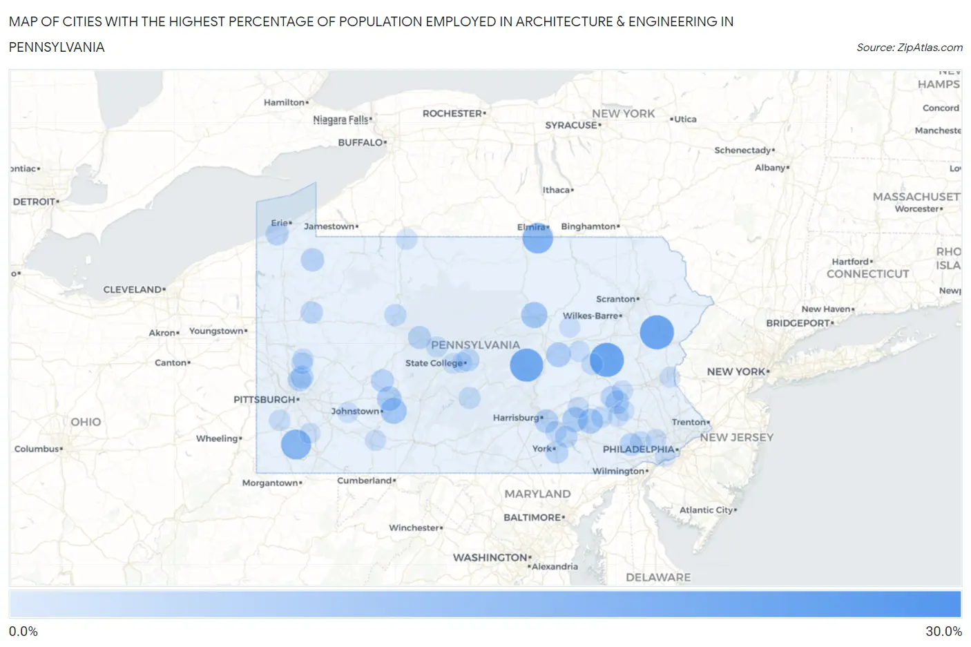 Cities with the Highest Percentage of Population Employed in Architecture & Engineering in Pennsylvania Map