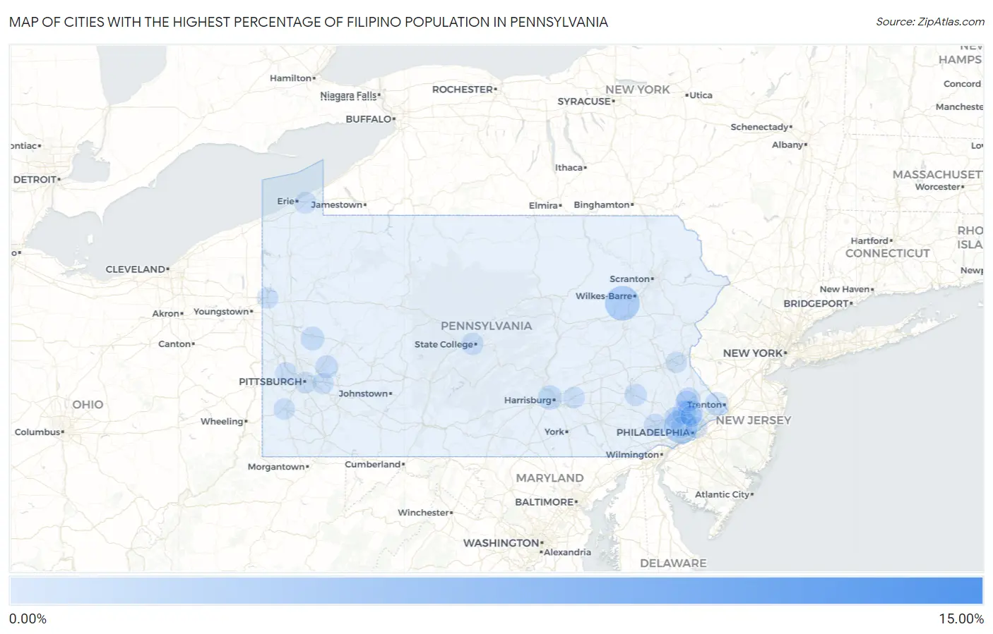 Cities with the Highest Percentage of Filipino Population in Pennsylvania Map