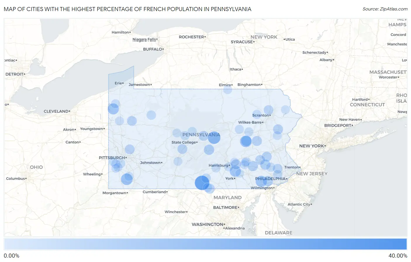 Cities with the Highest Percentage of French Population in Pennsylvania Map