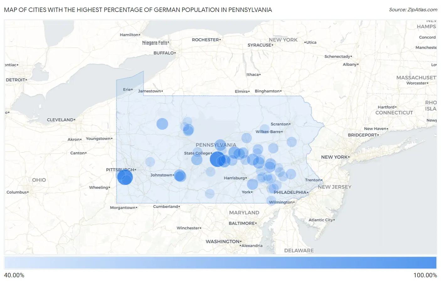 Cities with the Highest Percentage of German Population in Pennsylvania Map