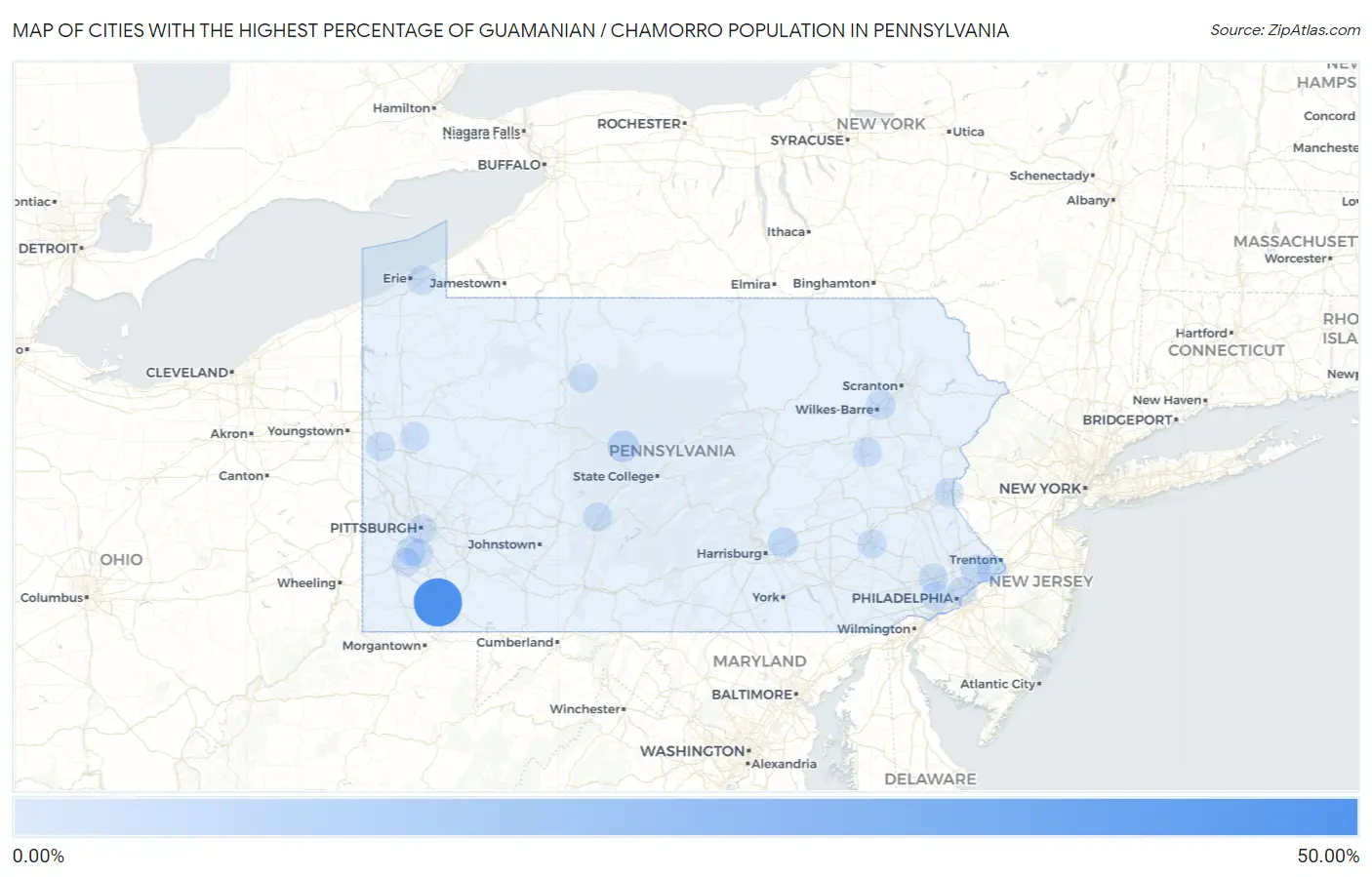 Cities with the Highest Percentage of Guamanian / Chamorro Population in Pennsylvania Map