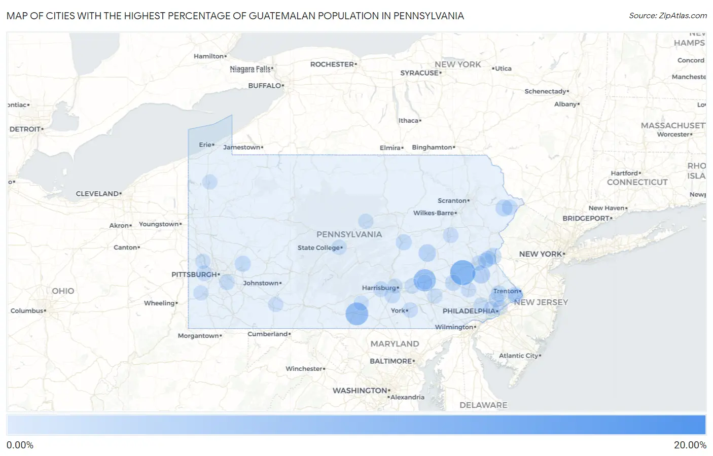 Cities with the Highest Percentage of Guatemalan Population in Pennsylvania Map
