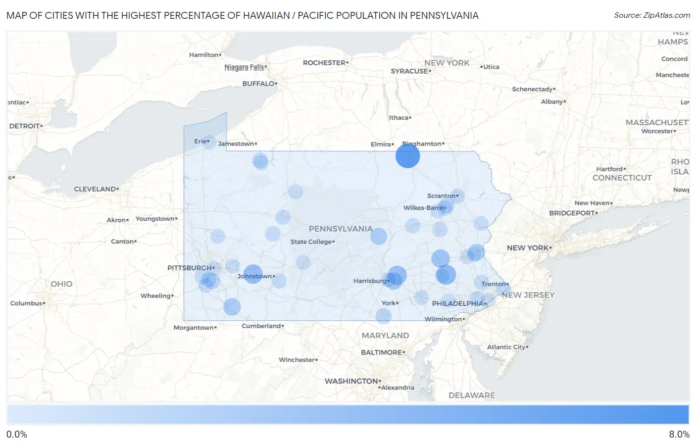 Cities with the Highest Percentage of Hawaiian / Pacific Population in Pennsylvania Map