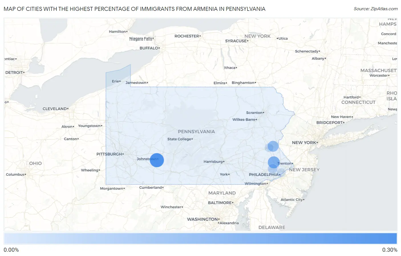 Cities with the Highest Percentage of Immigrants from Armenia in Pennsylvania Map