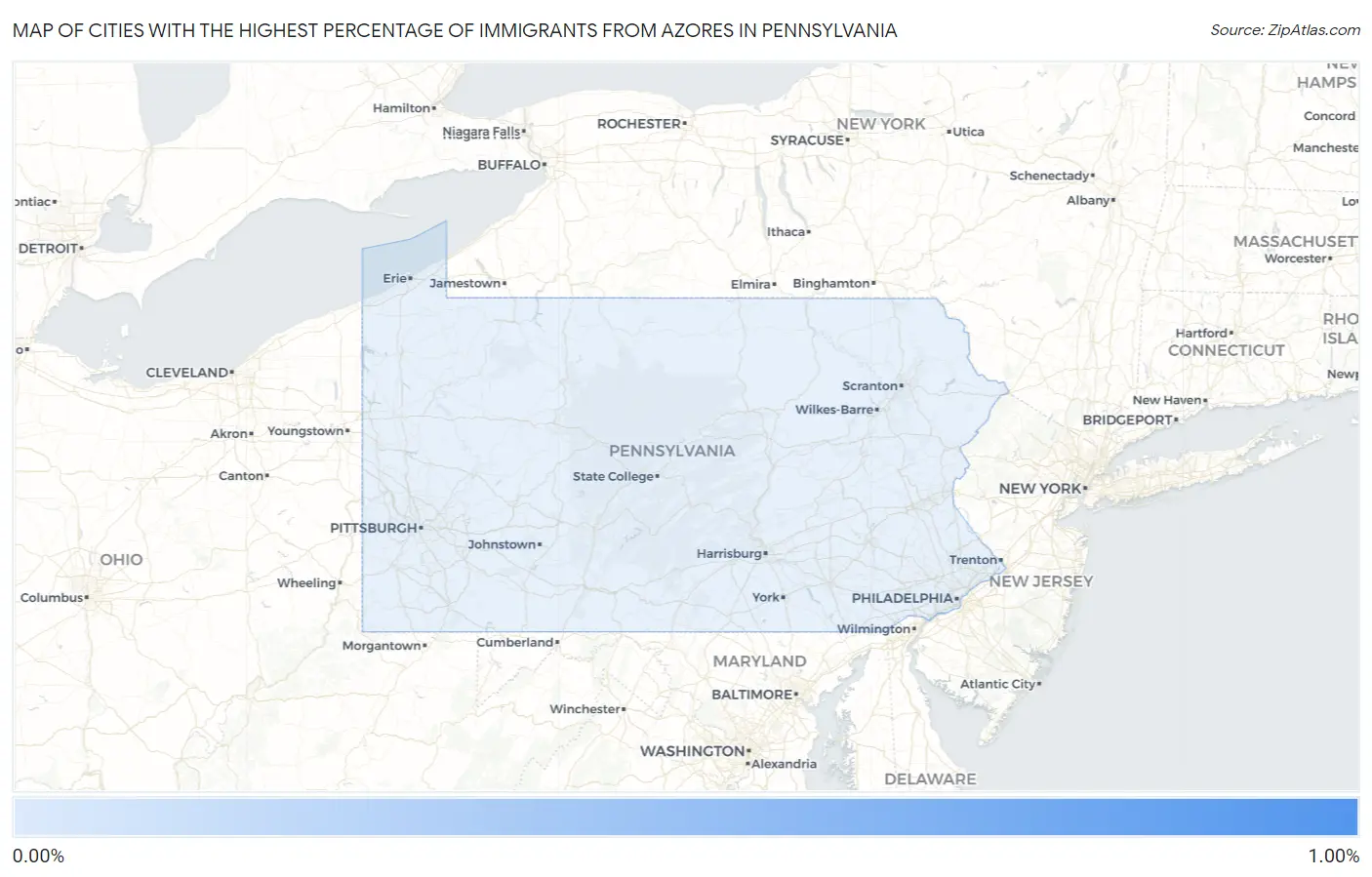 Cities with the Highest Percentage of Immigrants from Azores in Pennsylvania Map
