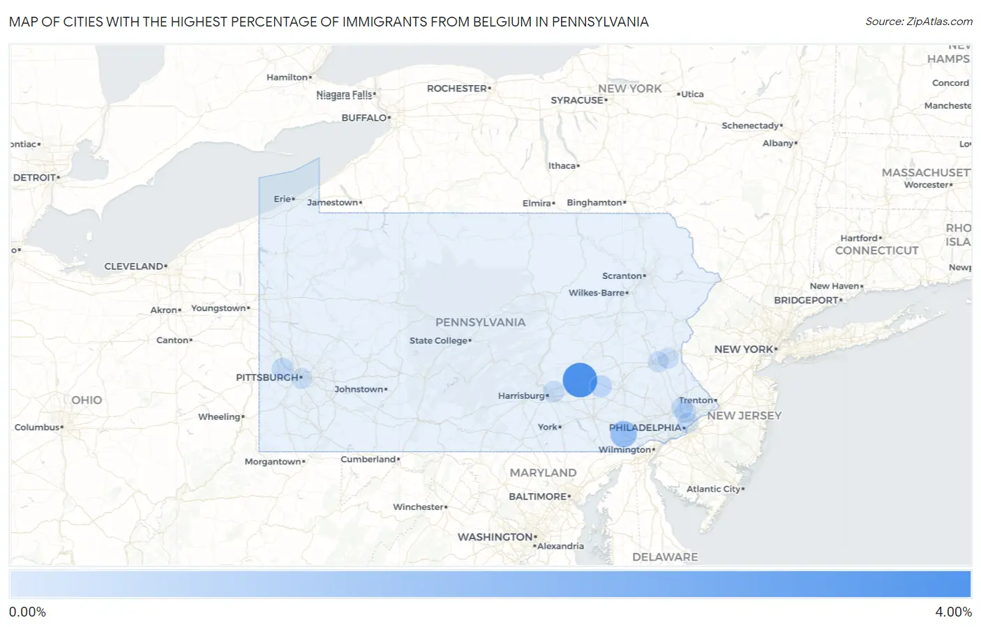 Cities with the Highest Percentage of Immigrants from Belgium in Pennsylvania Map