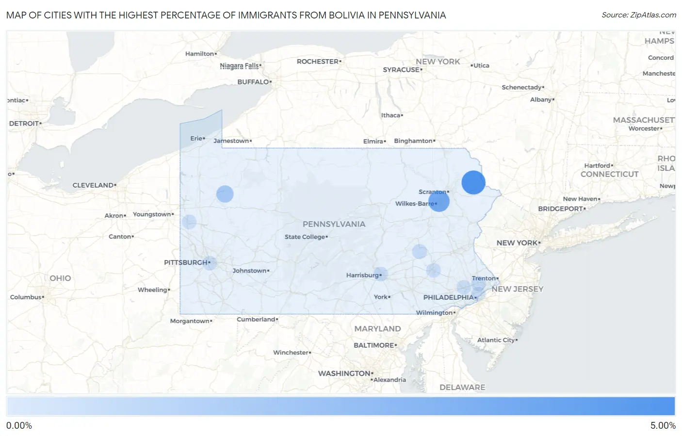 Cities with the Highest Percentage of Immigrants from Bolivia in Pennsylvania Map