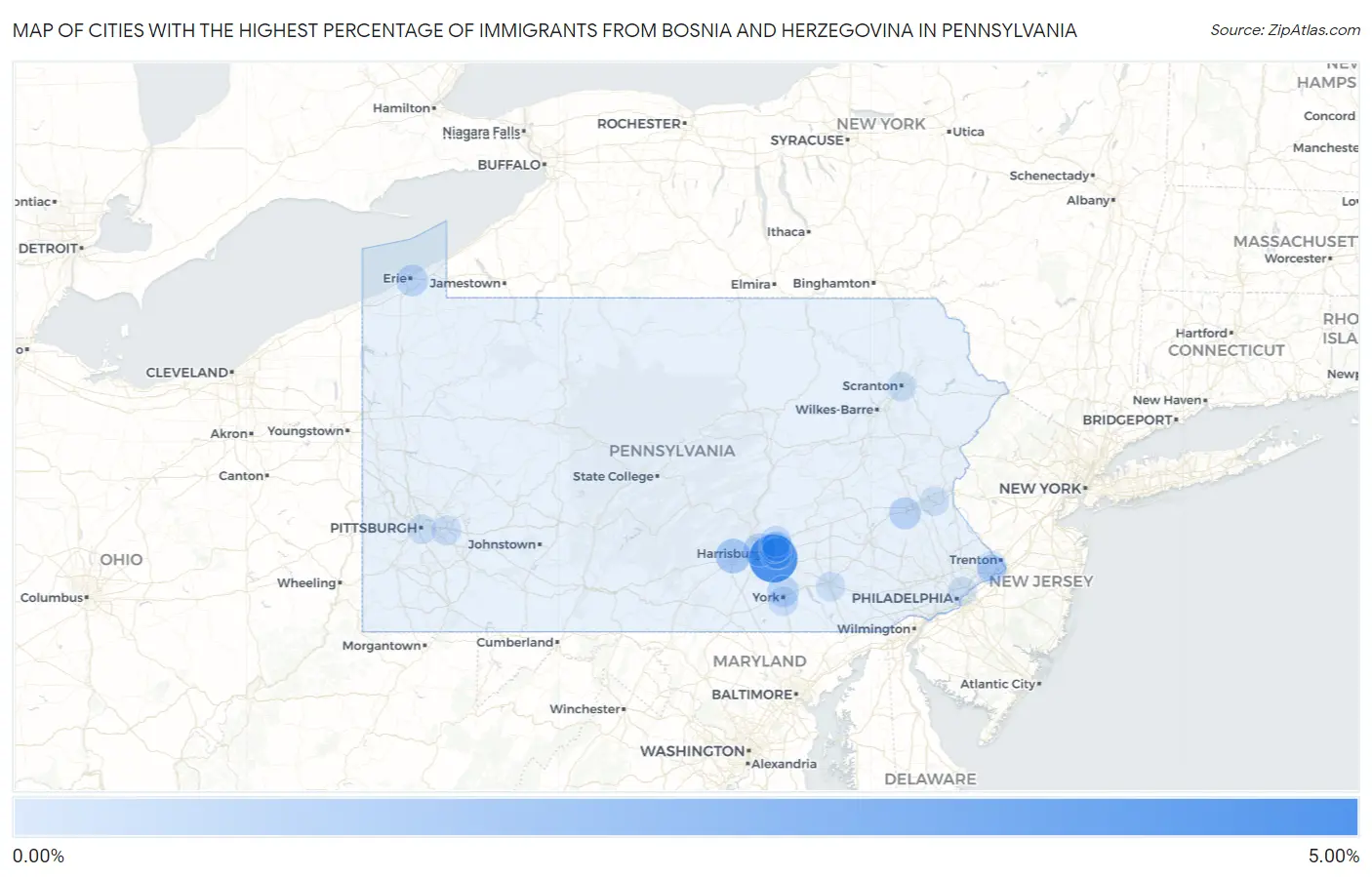 Cities with the Highest Percentage of Immigrants from Bosnia and Herzegovina in Pennsylvania Map