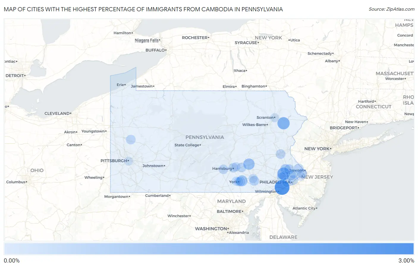 Cities with the Highest Percentage of Immigrants from Cambodia in Pennsylvania Map