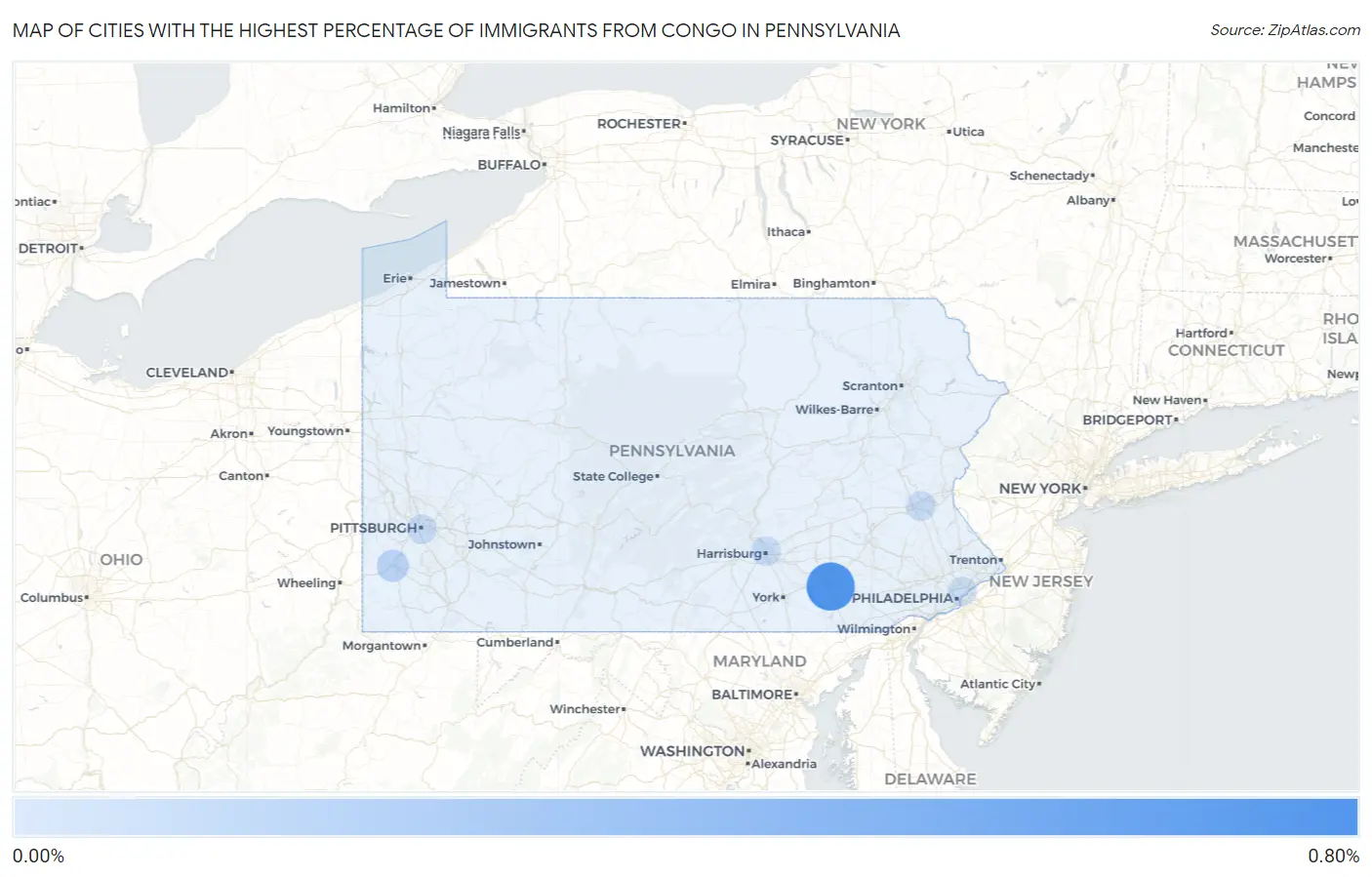 Cities with the Highest Percentage of Immigrants from Congo in Pennsylvania Map