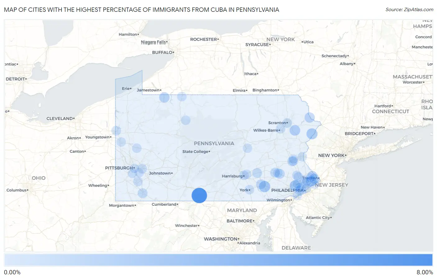 Cities with the Highest Percentage of Immigrants from Cuba in Pennsylvania Map