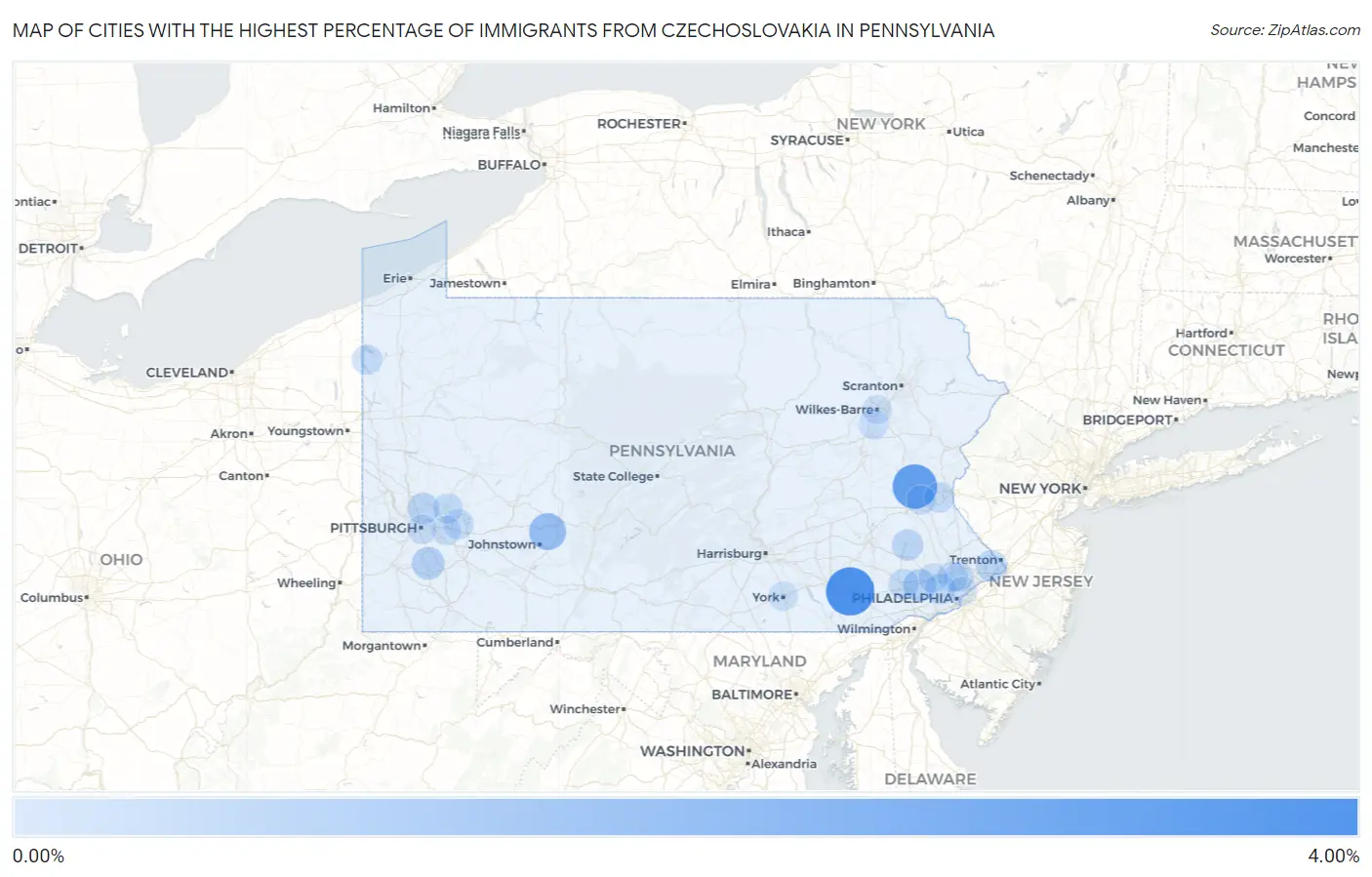 Cities with the Highest Percentage of Immigrants from Czechoslovakia in Pennsylvania Map