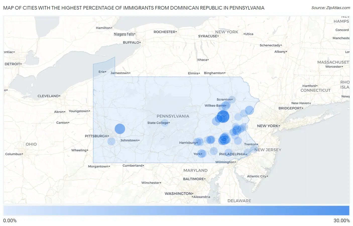 Cities with the Highest Percentage of Immigrants from Dominican Republic in Pennsylvania Map