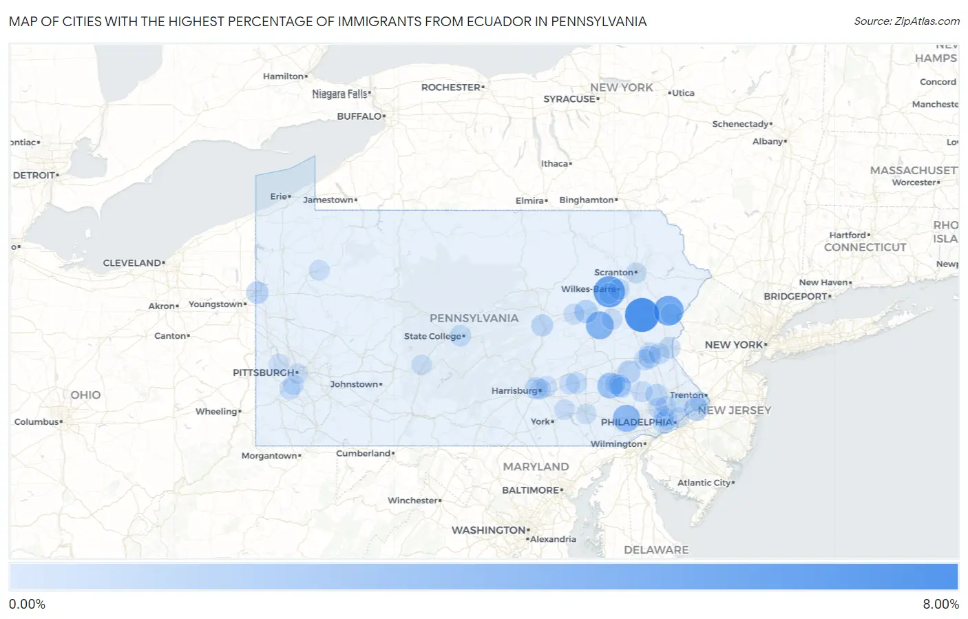Cities with the Highest Percentage of Immigrants from Ecuador in Pennsylvania Map
