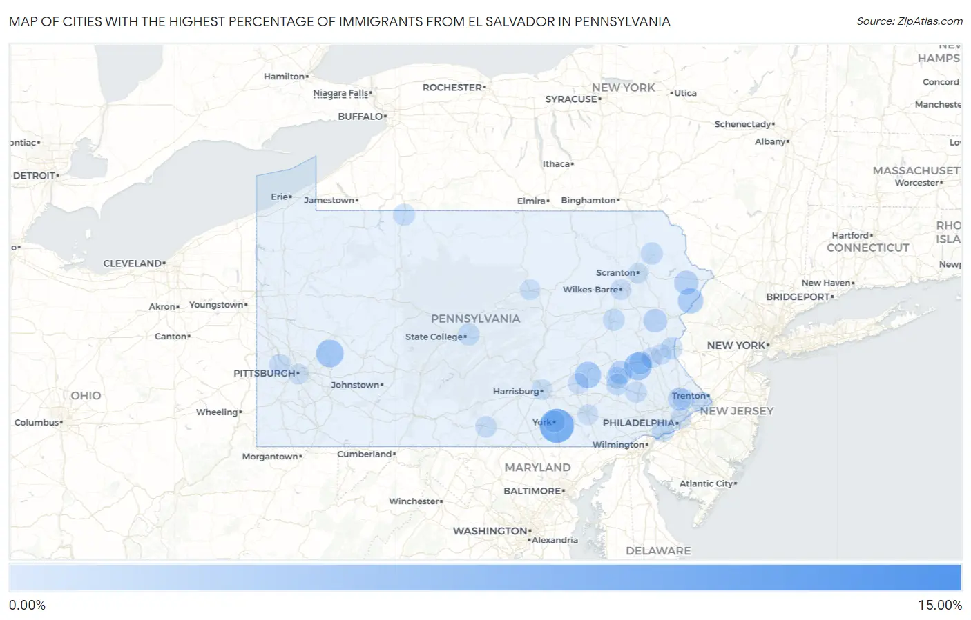 Cities with the Highest Percentage of Immigrants from El Salvador in Pennsylvania Map