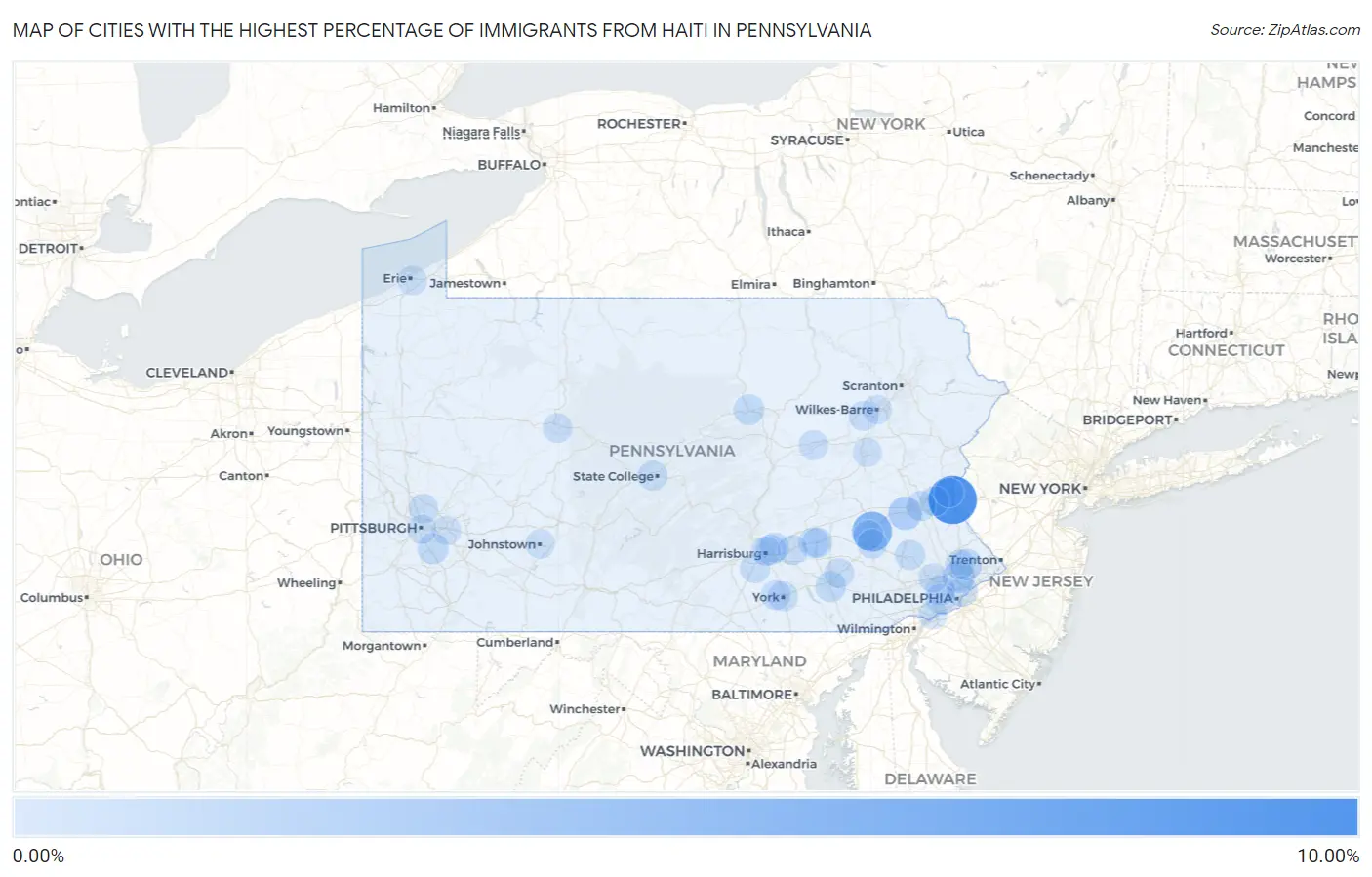 Cities with the Highest Percentage of Immigrants from Haiti in Pennsylvania Map