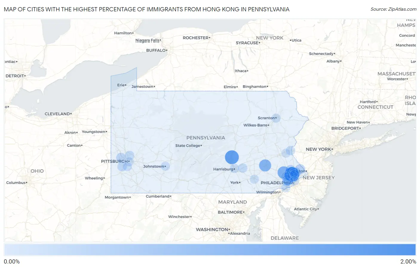 Cities with the Highest Percentage of Immigrants from Hong Kong in Pennsylvania Map