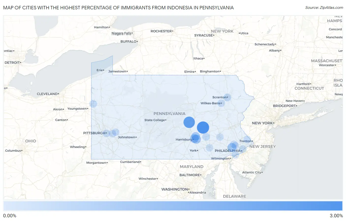 Cities with the Highest Percentage of Immigrants from Indonesia in Pennsylvania Map