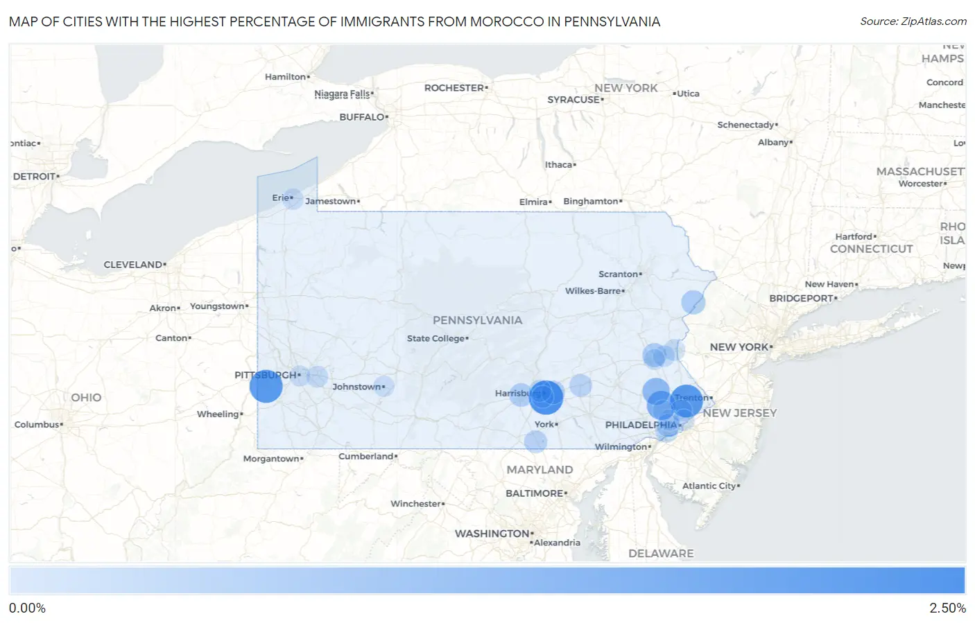 Cities with the Highest Percentage of Immigrants from Morocco in Pennsylvania Map