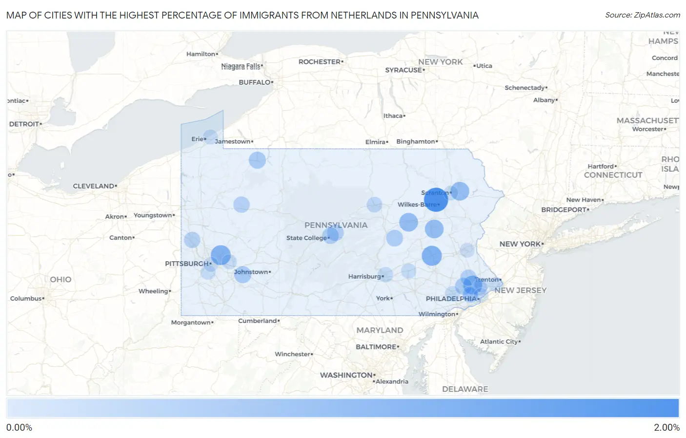 Cities with the Highest Percentage of Immigrants from Netherlands in Pennsylvania Map