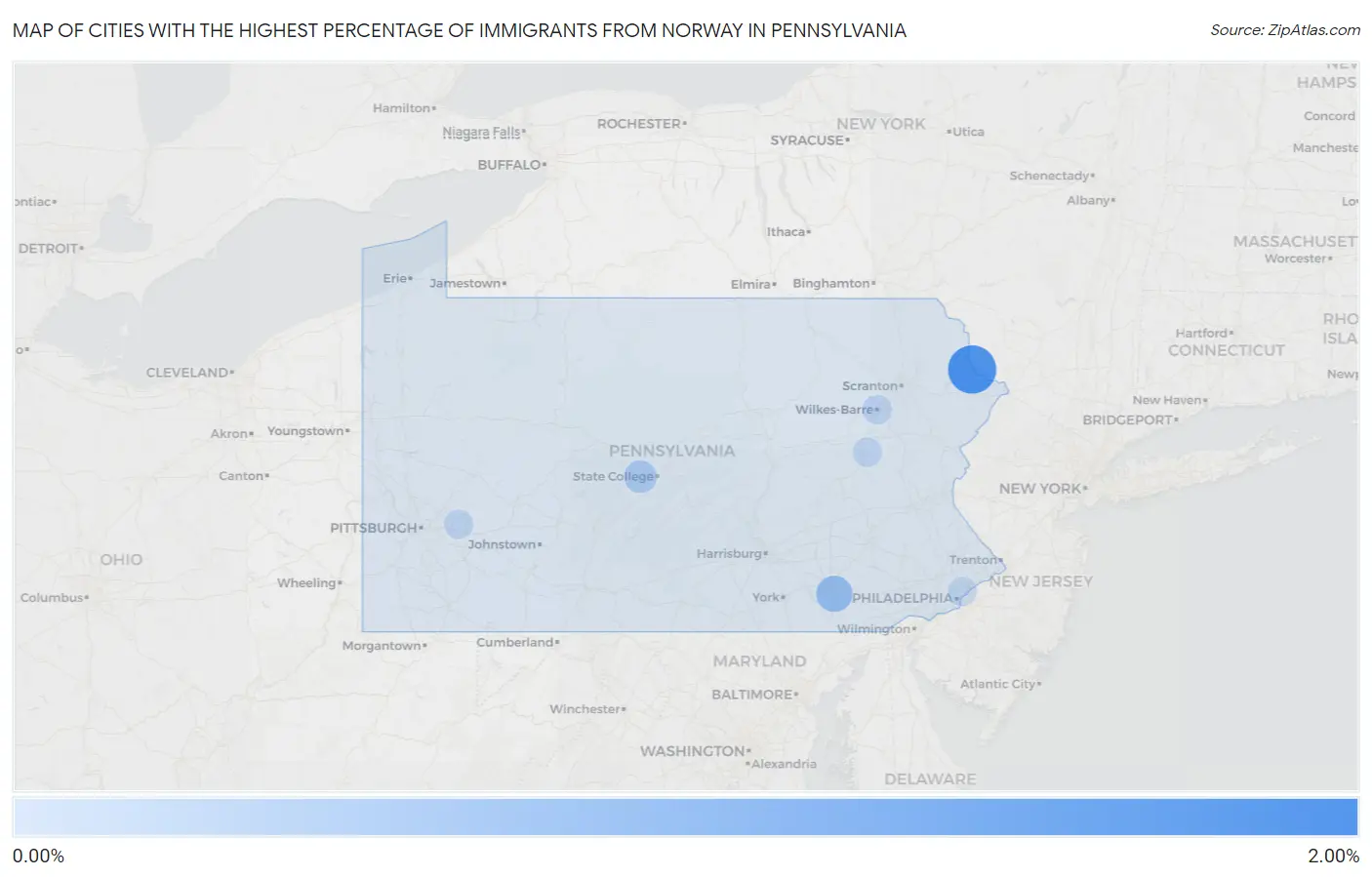 Cities with the Highest Percentage of Immigrants from Norway in Pennsylvania Map