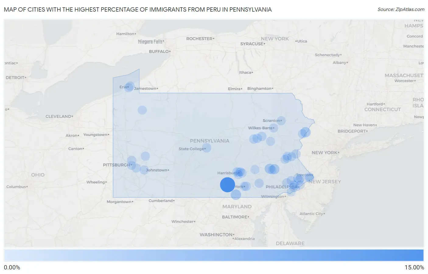 Cities with the Highest Percentage of Immigrants from Peru in Pennsylvania Map