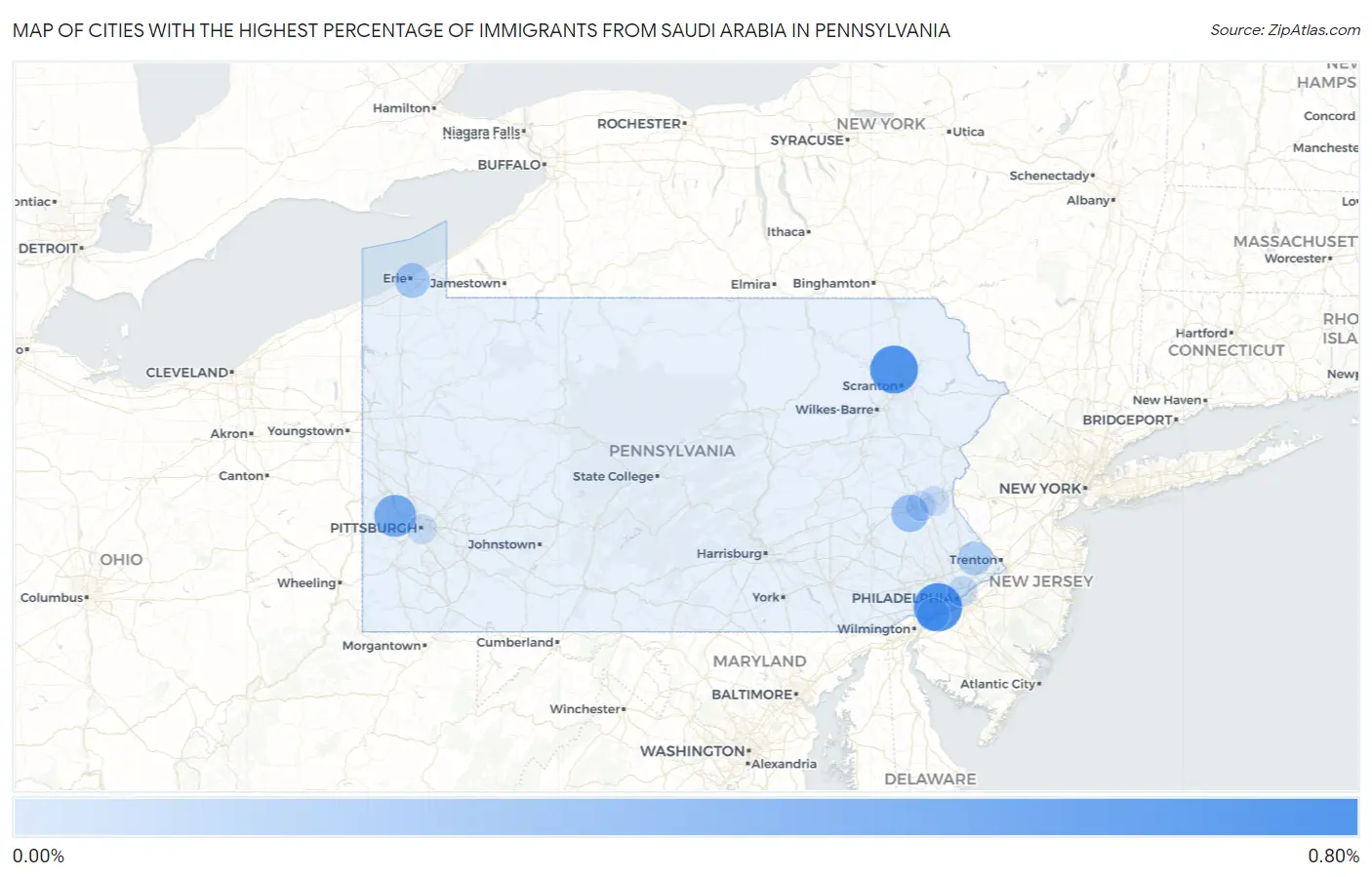 Cities with the Highest Percentage of Immigrants from Saudi Arabia in Pennsylvania Map