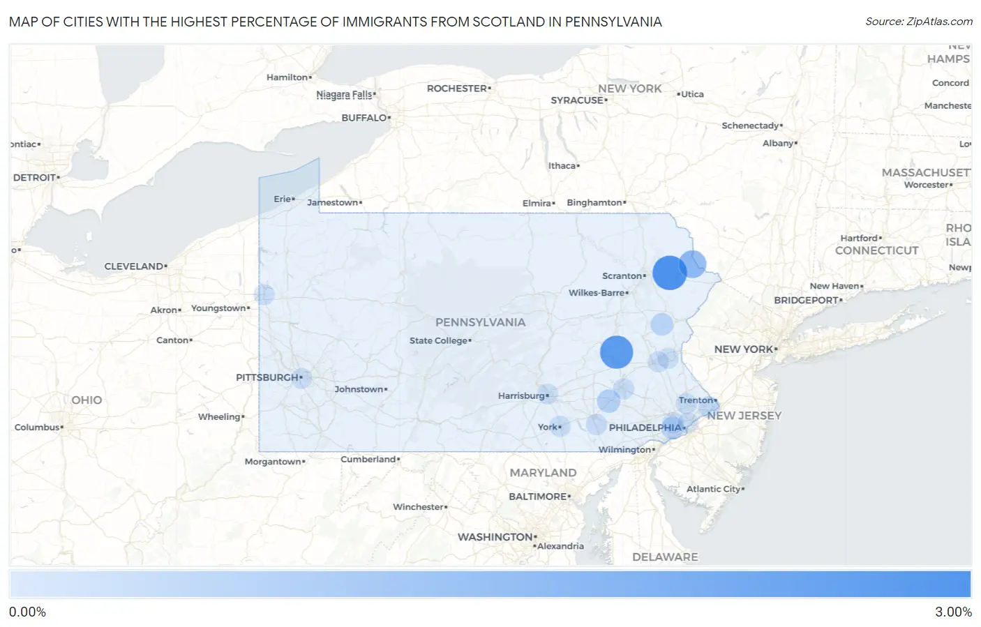 Cities with the Highest Percentage of Immigrants from Scotland in Pennsylvania Map