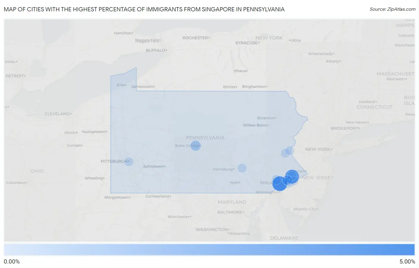 Cities with the Highest Percentage of Immigrants from Singapore in Pennsylvania Map