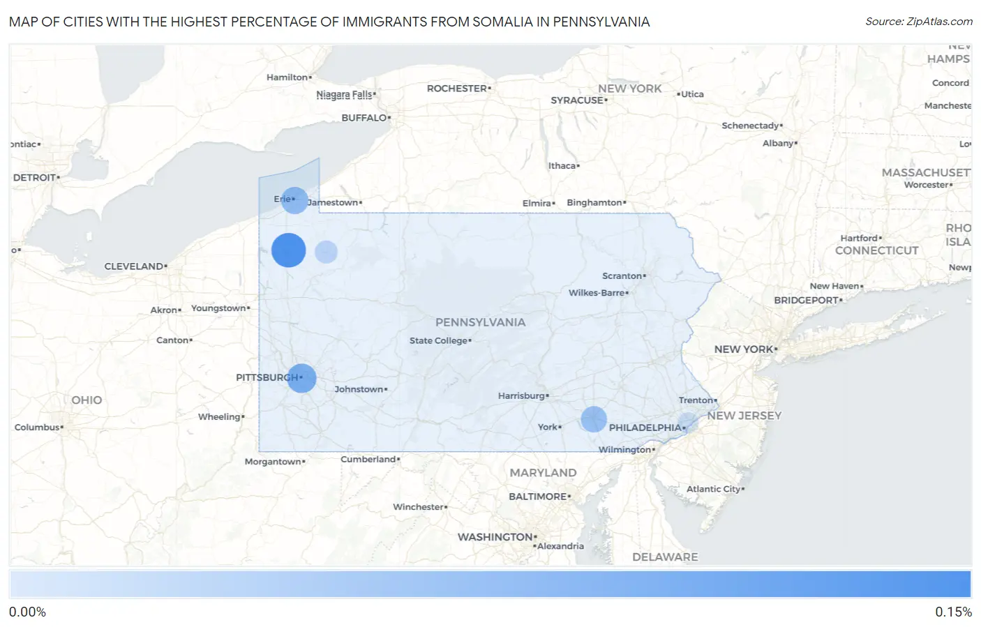 Cities with the Highest Percentage of Immigrants from Somalia in Pennsylvania Map