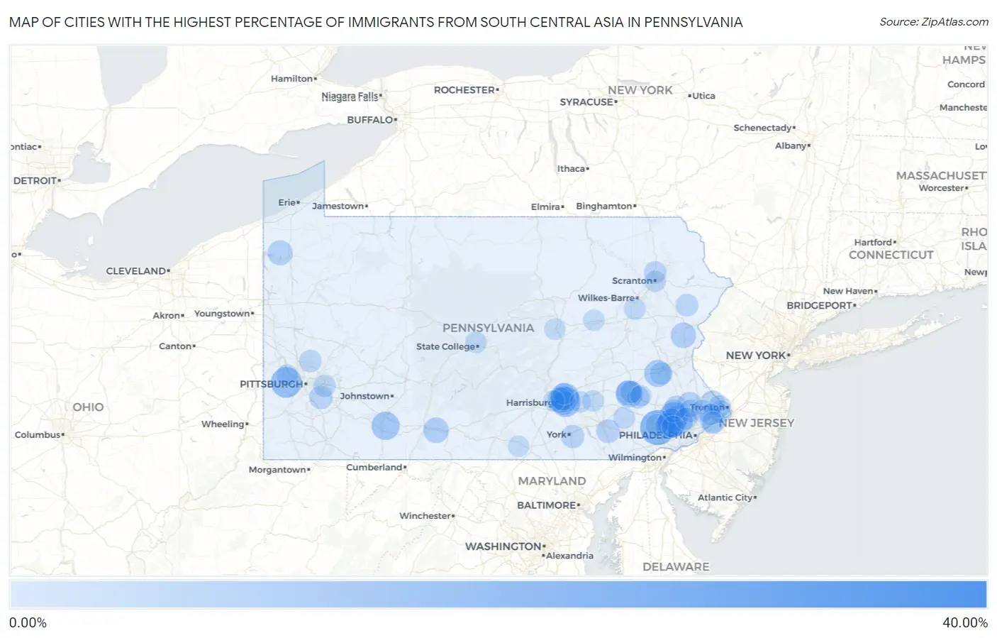 Cities with the Highest Percentage of Immigrants from South Central Asia in Pennsylvania Map