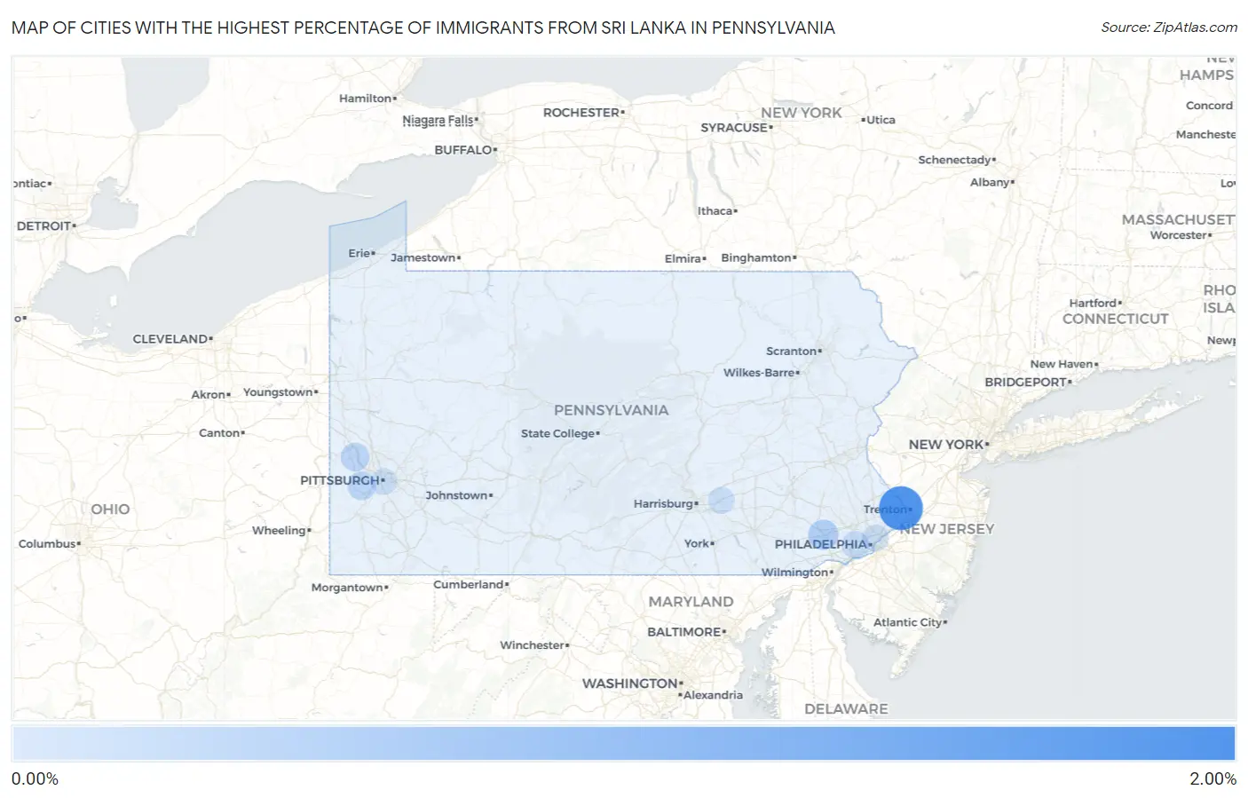 Cities with the Highest Percentage of Immigrants from Sri Lanka in Pennsylvania Map
