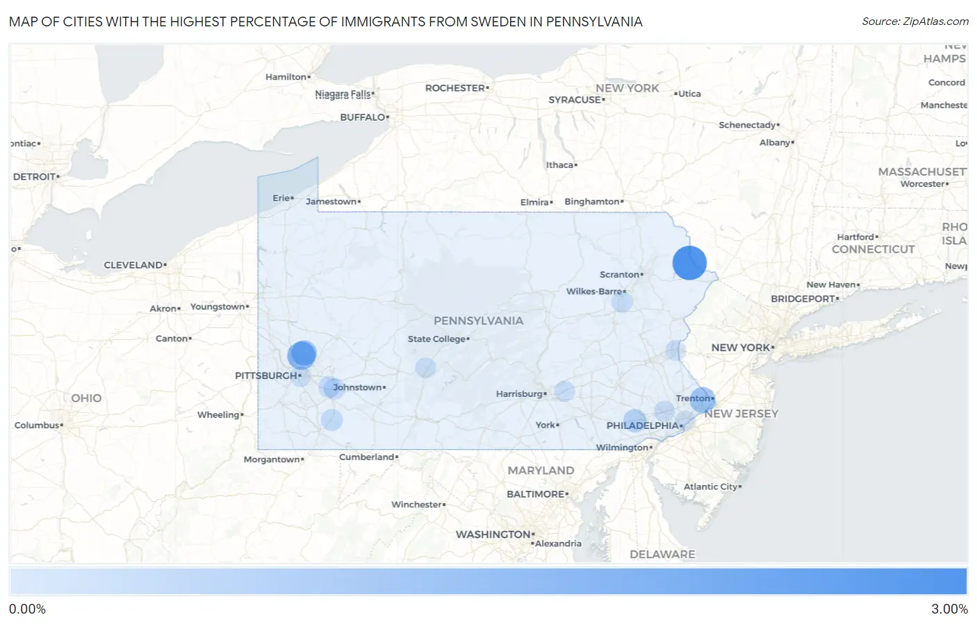 Cities with the Highest Percentage of Immigrants from Sweden in Pennsylvania Map
