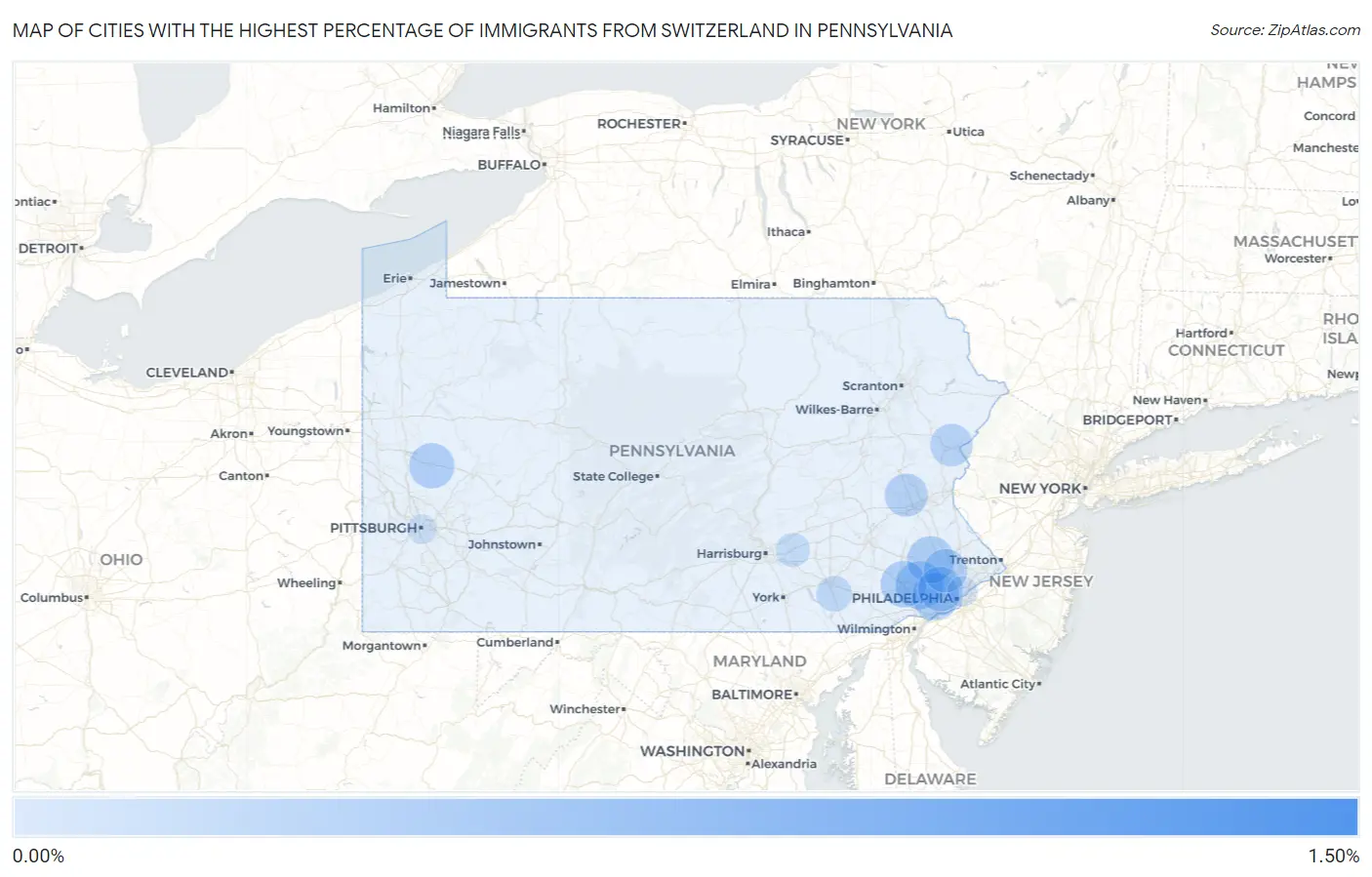 Cities with the Highest Percentage of Immigrants from Switzerland in Pennsylvania Map