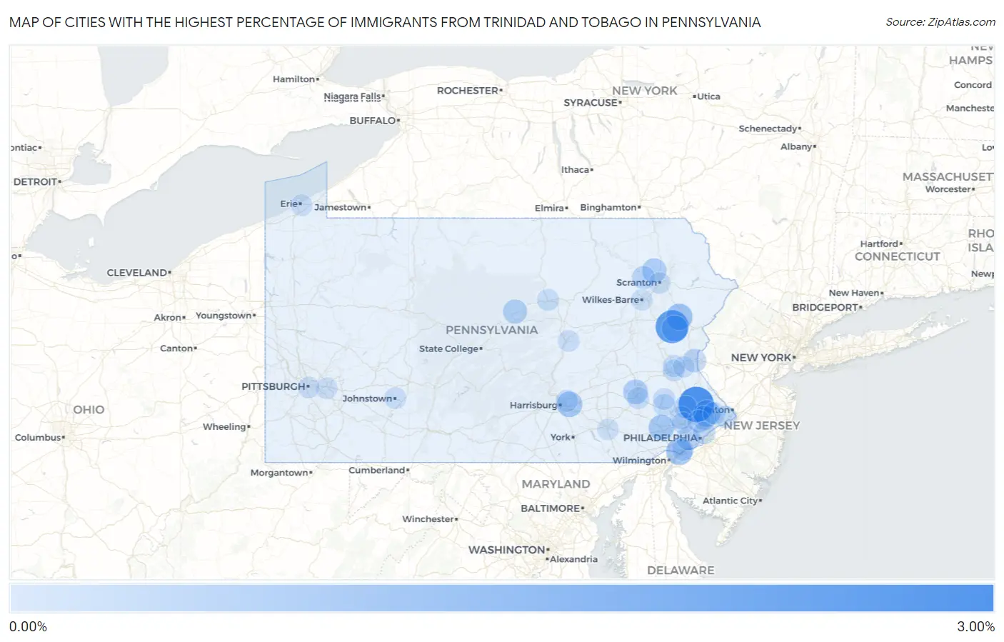 Cities with the Highest Percentage of Immigrants from Trinidad and Tobago in Pennsylvania Map