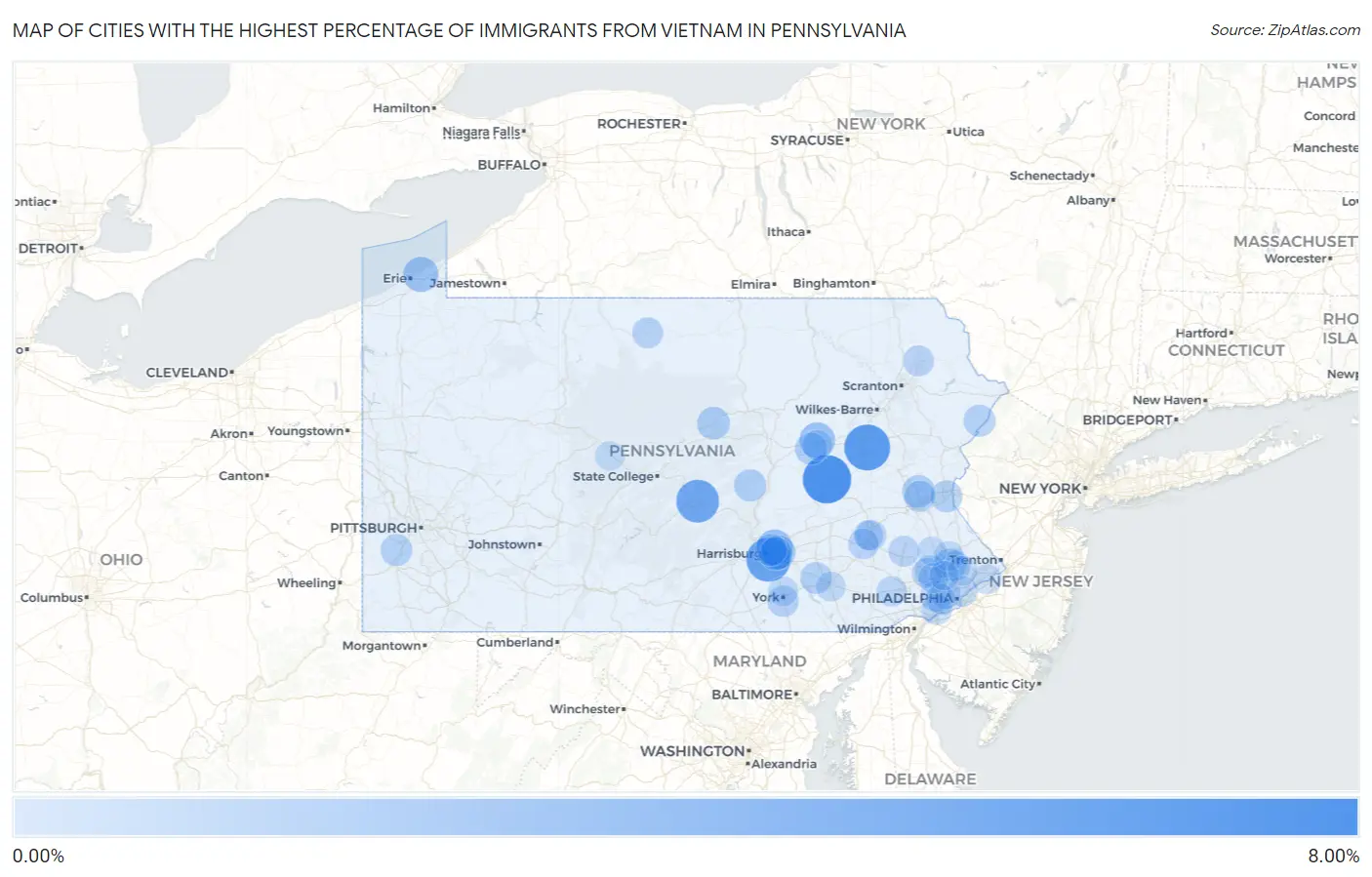 Cities with the Highest Percentage of Immigrants from Vietnam in Pennsylvania Map