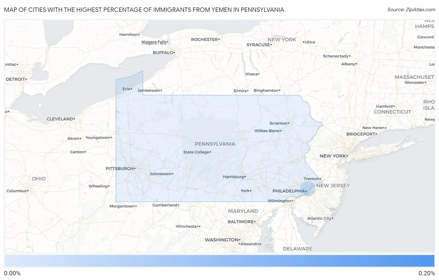 Cities with the Highest Percentage of Immigrants from Yemen in Pennsylvania Map