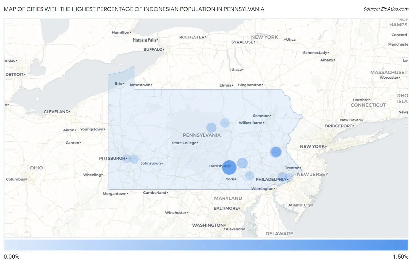 Cities with the Highest Percentage of Indonesian Population in Pennsylvania Map