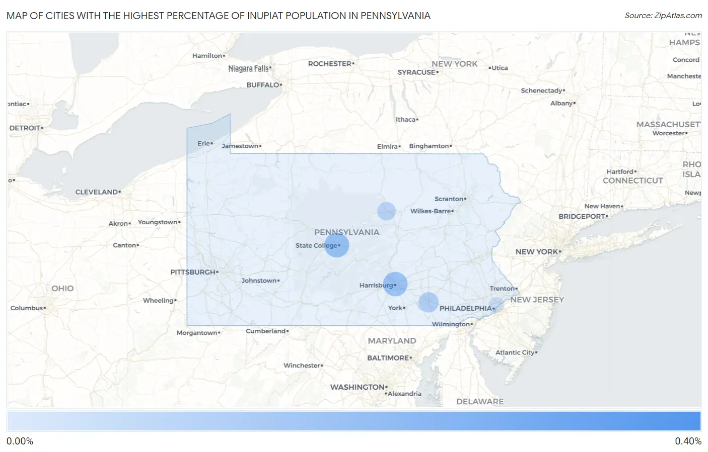 Cities with the Highest Percentage of Inupiat Population in Pennsylvania Map