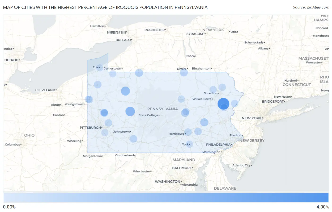 Cities with the Highest Percentage of Iroquois Population in Pennsylvania Map