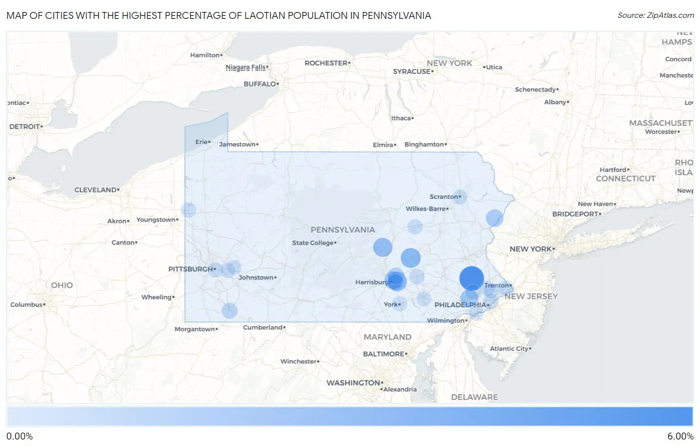 Cities with the Highest Percentage of Laotian Population in Pennsylvania Map