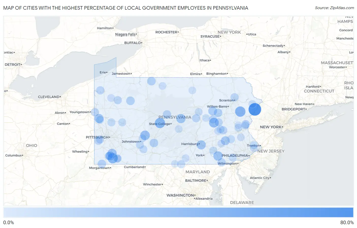 Cities with the Highest Percentage of Local Government Employees in Pennsylvania Map
