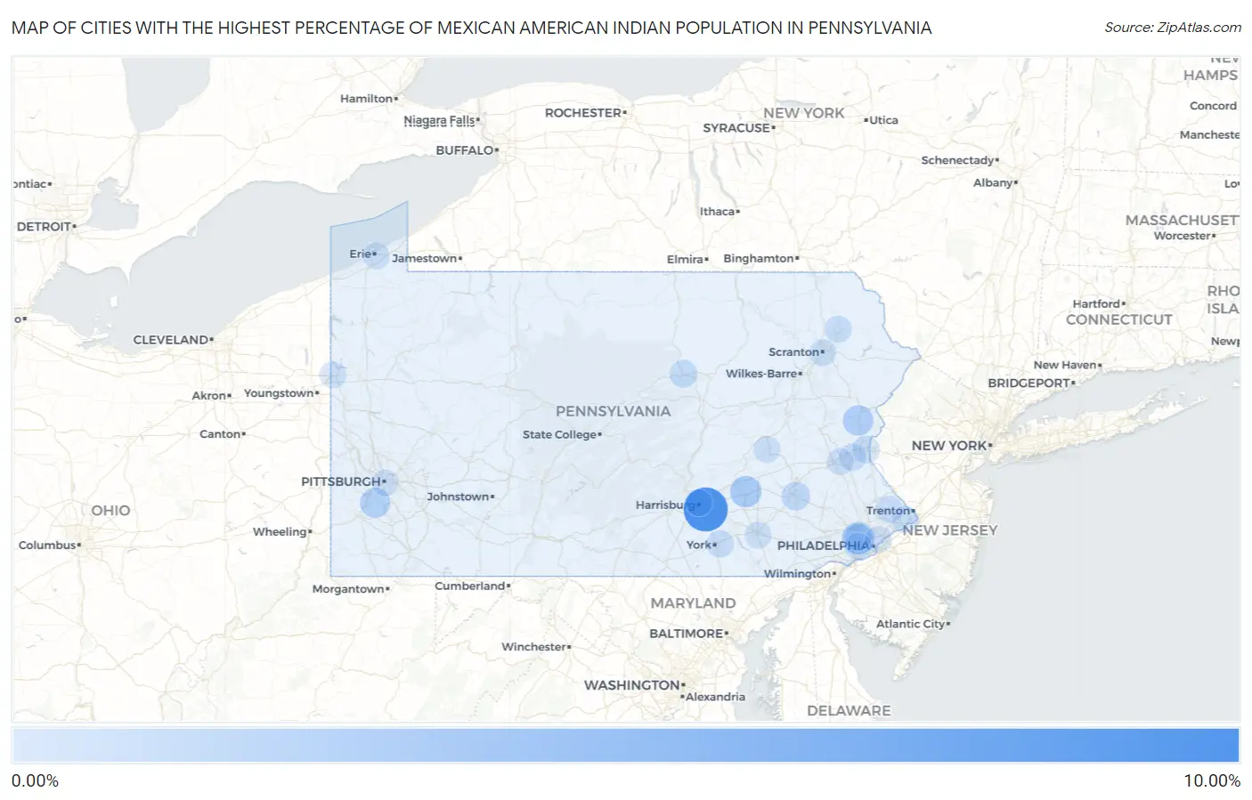 Cities with the Highest Percentage of Mexican American Indian Population in Pennsylvania Map
